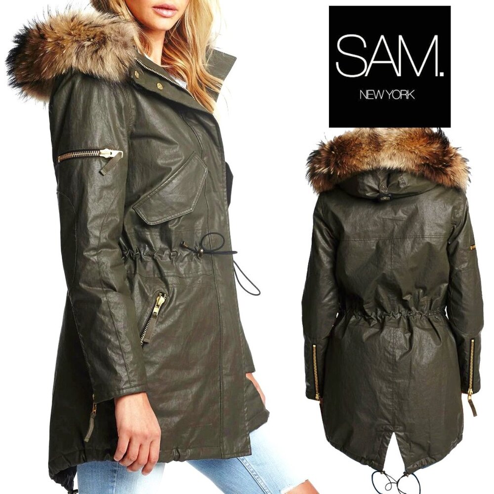 SAM. Dark Green Utility Jacket with Fur Hood
